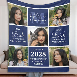 Student 5 Photo Collage Navy Blue Studenten Fleecefilt