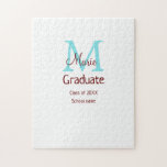 Student add namn monogram grönt rosa enkel minida pussel<br><div class="desc">vacker design</div>