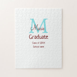Student add namn monogram grönt rosa  enkel minida pussel