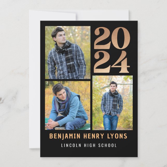 Student Black Class of 2024 Printable Inbjudningar (Framsida)