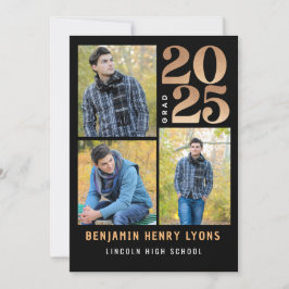 Student Black Class of 2025 Printable Inbjudningar