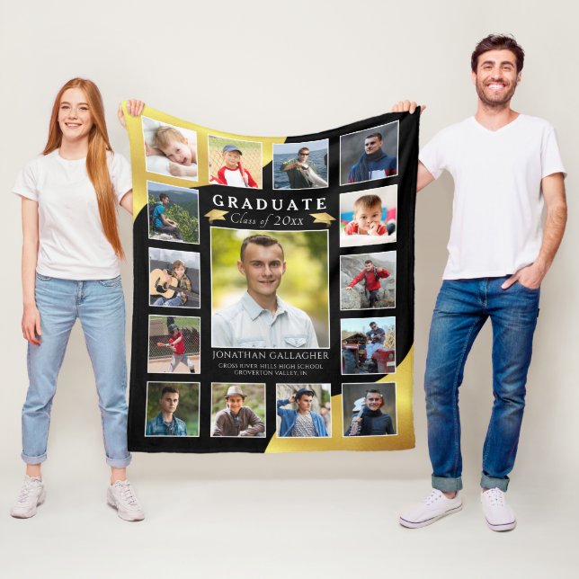 Student Black Guld 15 Photo Collage Fleecefilt (På plats)