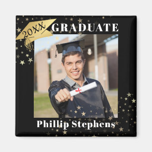 Student Black Guld Cap Photo Stars din Färg Magnet