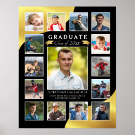 Student Black Metallic Guld 15 Photo Collage Poster