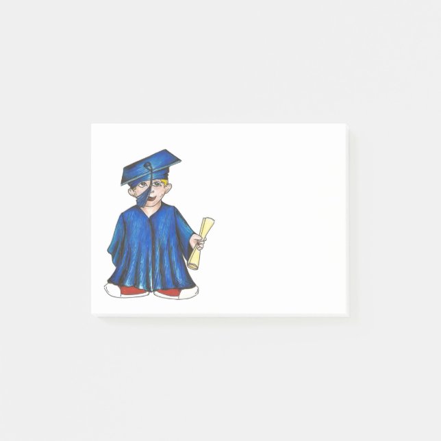 Student Blue Cap Gown Diploma Studenten favor Post-it Block (Framsida)
