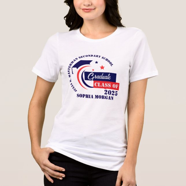 Student Blue Red White Studenten T Shirt (Framsida)