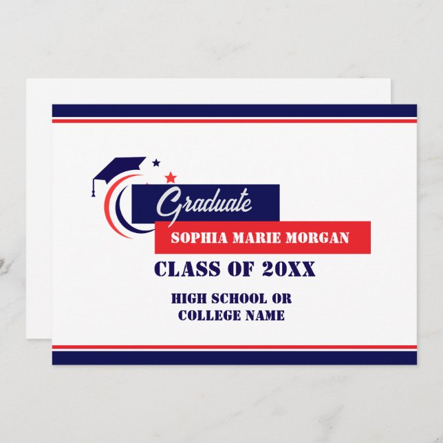 Student Blue White Student meddelande Inbjudningar (Fram/baksida)