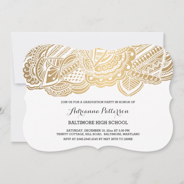 Student | Bohemian Guld Mandala Mönster Inbjudningar (Framsida)