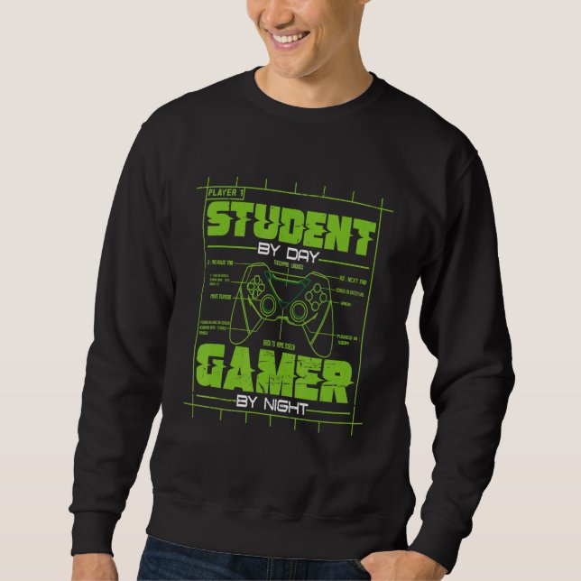 Student By Day Gamer By Night  Gaming Student Grap Lång Ärmad Tröja (Framsida)
