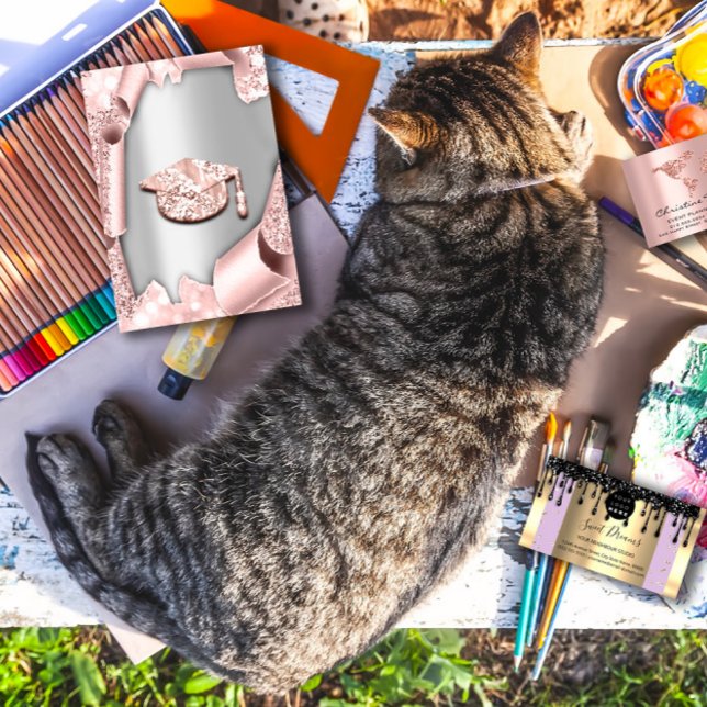 Student CAP Bachelorette 3d Ro Silver Inbjudningar (Graduate CAP Bachelorette 3d Rose Silver Invitation)