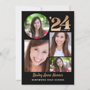 Student Circle Black Class of 2024 Printable Inbjudningar