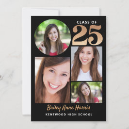 Student Circle Black Class of 2025 Printable Inbjudningar