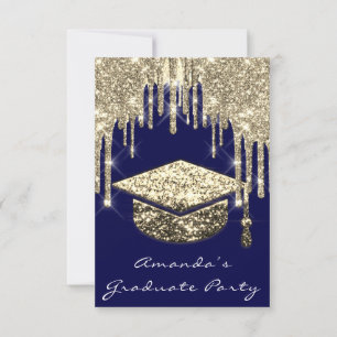 Student Dricks Guld Cap 3D Glam Blue Navy Invati Inbjudningar