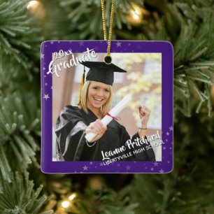 Student Editable Lila & Stars, tvåfoto Julgransprydnad Keramik