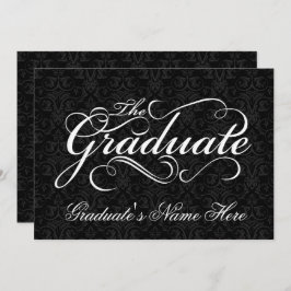 Student, Elegant Black Damask Studenten Inbjudningar