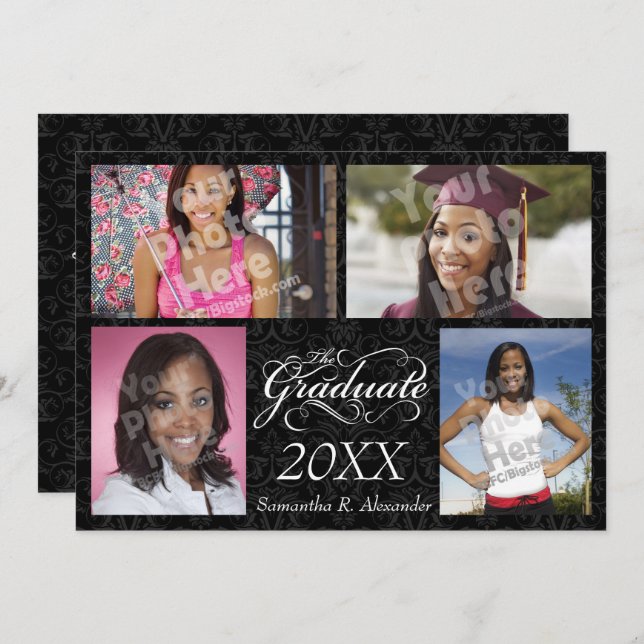 Student, Elegant Black Inbjudningar (Fram/baksida)