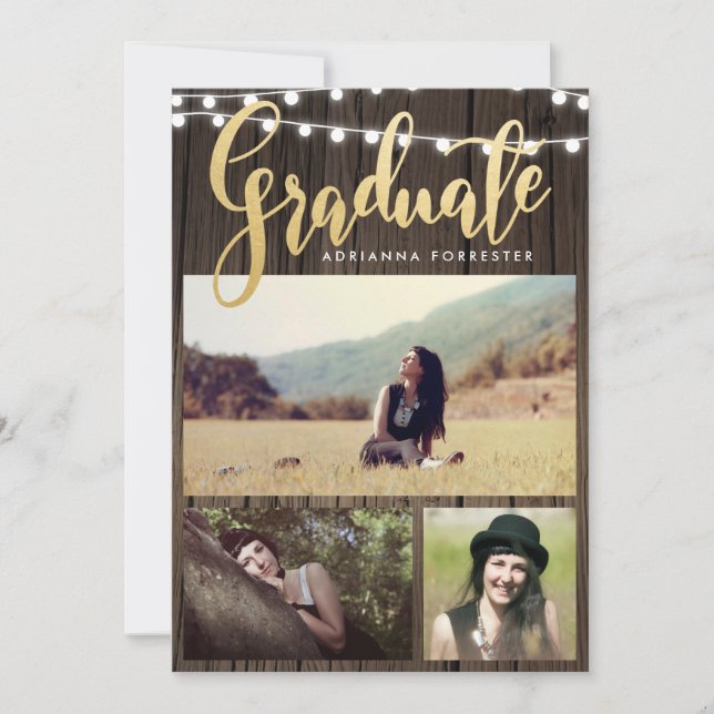 Student Faux Gold Foil | String Ljus Photo Inbjudningar (Framsida)
