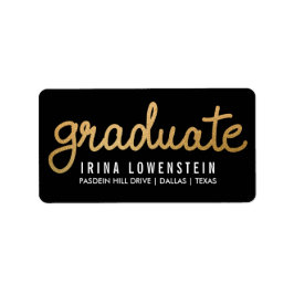 Student Faux Gold Foil Typography Black Adressetikett