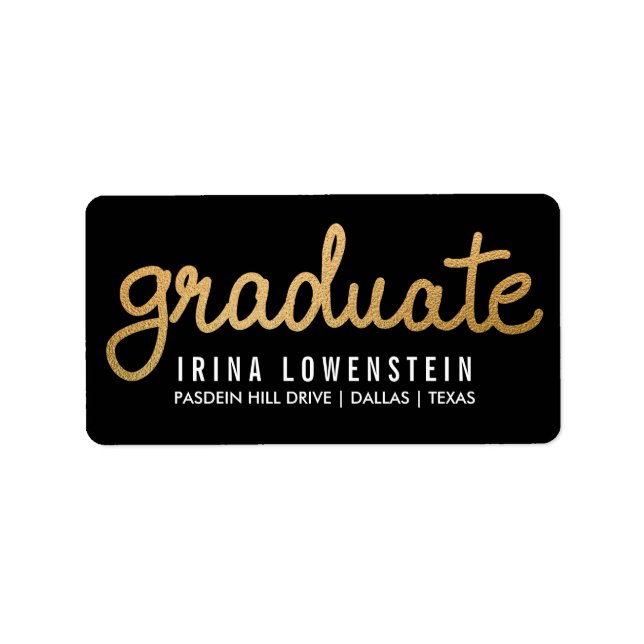 Student Faux Gold Foil Typography Black Adressetikett (Framsidan)