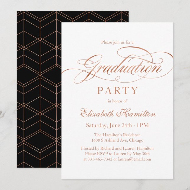 Student Foil Ro Guld Elegant  Script Grad Party Inbjudningar (Fram/baksida)