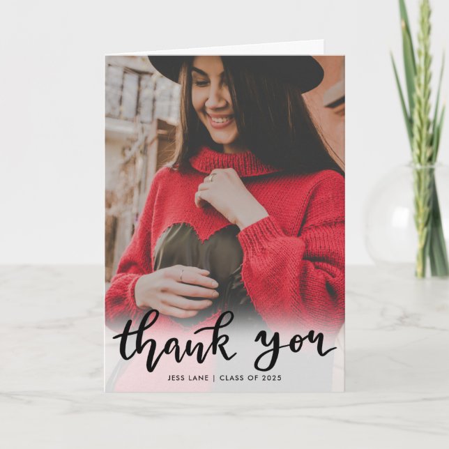 Student foto för handskrivet Tack-skript Tack Kort (Framsida)