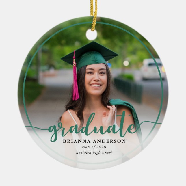 Student Fotokalligrafi Mörk grönt Julgransprydnad Keramik (Framsidan)