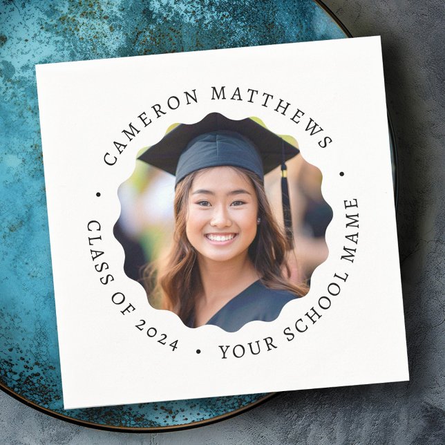 Student fotovit vågigt gräns studenten pappersservett (Graduate photo white wavy border graduation napkins)