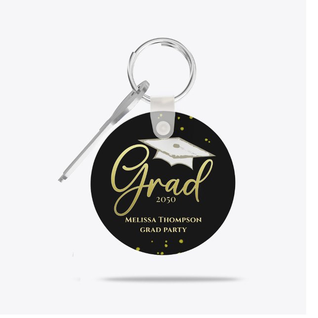 Student Grad Guld Studenten skript Party Nyckelring (Gold script graduation party favor keepsake for high school or college Class of celebrations.)