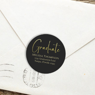 Student Guld Black Calligraphy Returadress Runt Klistermärke