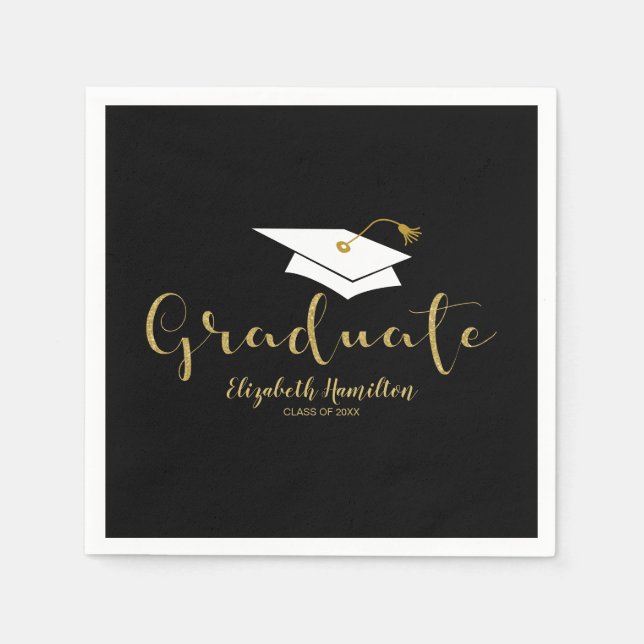 Student Guld Calligraphy Grad Cap Studenten Pappersservett (Framsidan)