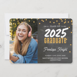STUDENT guld glitter konetti chalkboard Inbjudningar