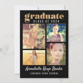 Student Guld klass 2024: Collage Black Inbjudningar