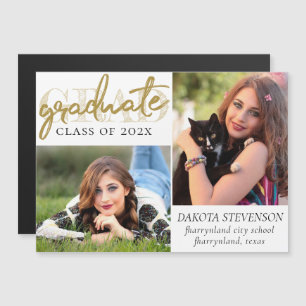 Student Guld skript Elegant Grad 2 Photo Magnetisk Inbjudningskort