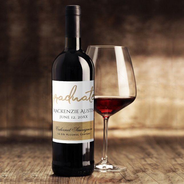 Student Guld skript | Elegant Grad Keepsaké Party Vinflaska Etikett (Skapare uppladdad)