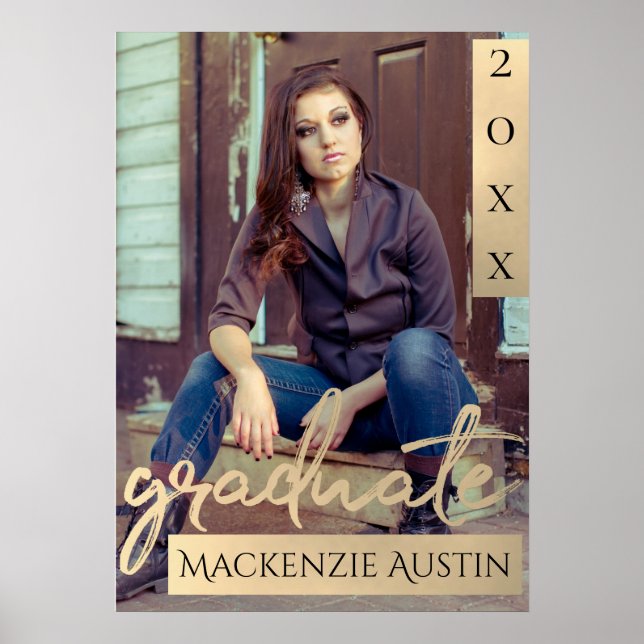 Student Guld skript | Elegant Grad Photo Keepsak Poster (Framsidan)