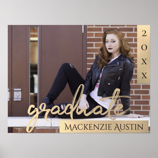 Student Guld skript | Elegant Grad Photo Keepsak Poster (Framsidan)