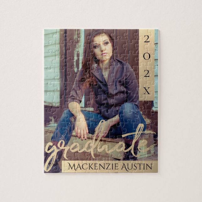 Student Guld skript | Elegant Grad Photo Keepsak Pussel (Vertikal)