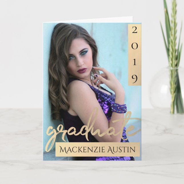 Student Guld skript | Elegant Grad Photo Keepsak Tack Kort (Framsida)