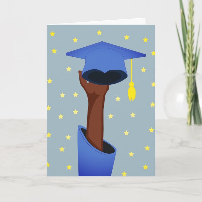 Student Holding Studenten Hat med stjärnor blå Kort (Framsida)