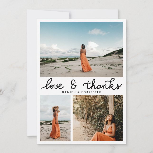 Student Kärlek och tack för tre foton i skript Kort (Framsida)