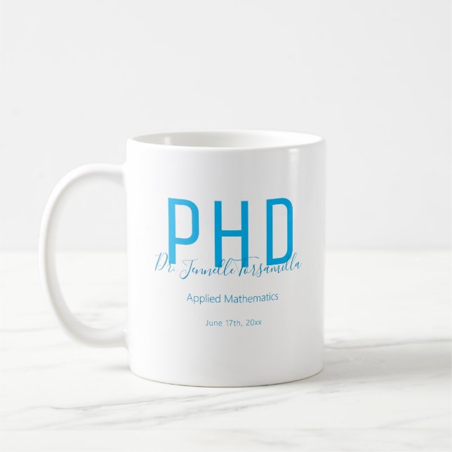 Student Keepie White Blue Namn Degree PhD Kaffemugg (Vänster)