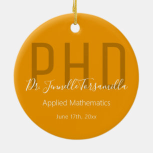 Student Keepsakes Orange White Namn grad PhD Julgransprydnad Keramik