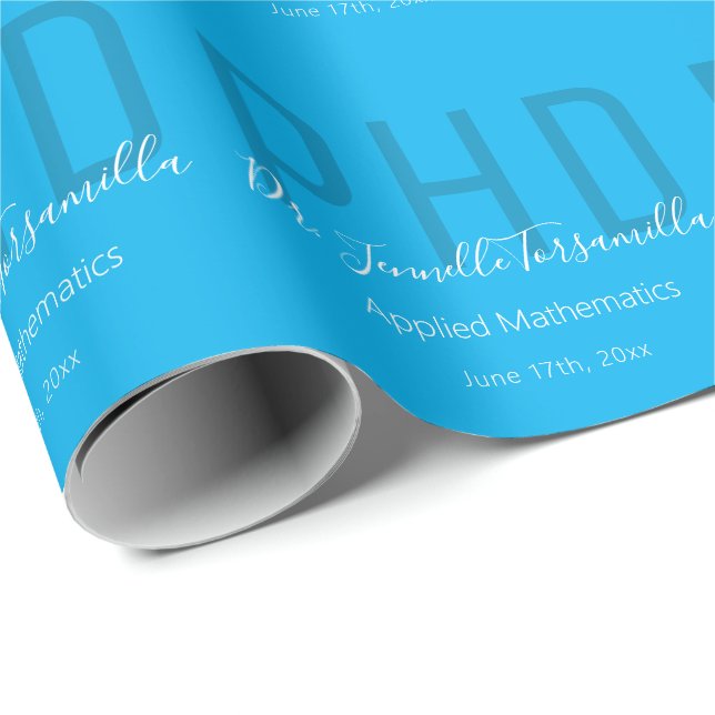 Student Keepsaky Blue White Namn Degree PhD Presentpapper (Rullad Hörn)