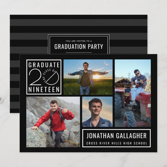 Student-klass 2019 4-Foto Party Inbjudningar (Fram/baksida)
