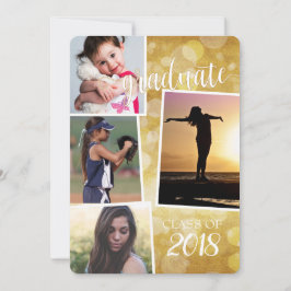 Student-klass 20_ Guld Bokeh med 4 bilder Inbjudningar