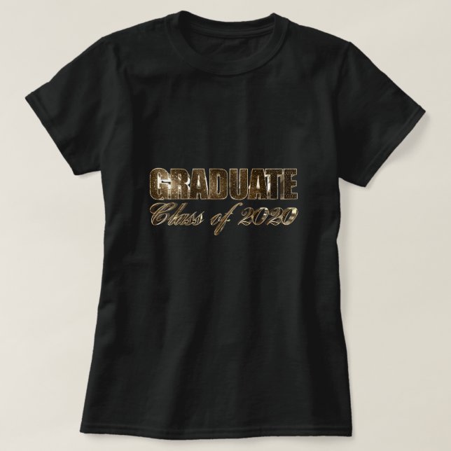 Student-klass för 2020 Elegant Svart och Guld T Shirt (Design framsida)