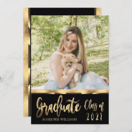 Student-klass för 2021 Black and Guld Script Inbjudningar