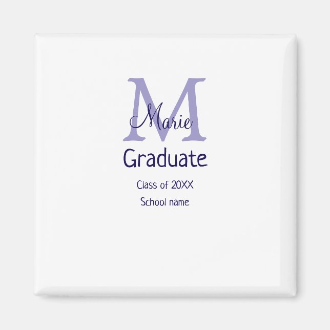 Student lägg till namn monogram lila, enkel minima magnet (Framsidan)