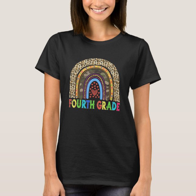 Student Lärare Fjärde Klass Leopard Rainbow Back T Shirt (Framsida)