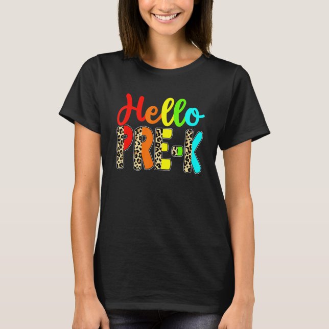 Student Lärare Hej Pre K Leopard Back to school T Shirt (Framsida)